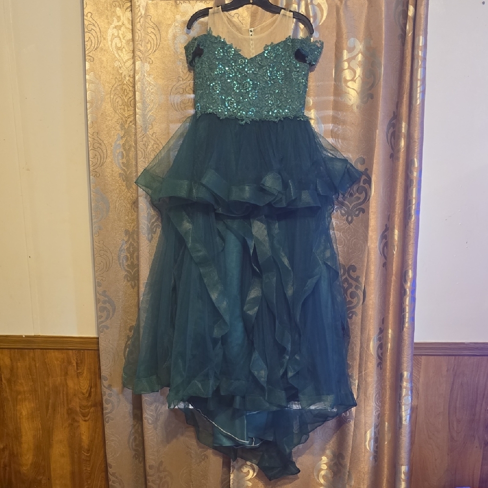Emerald Green Girls' Sequin Tulle Formal Dress